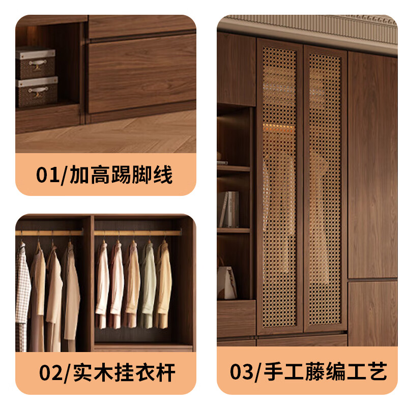Xucai all solid wood wardrobe bedroom home modern simple 2025 new handle-free rental house children's customized wardrobe 140 main cabinets