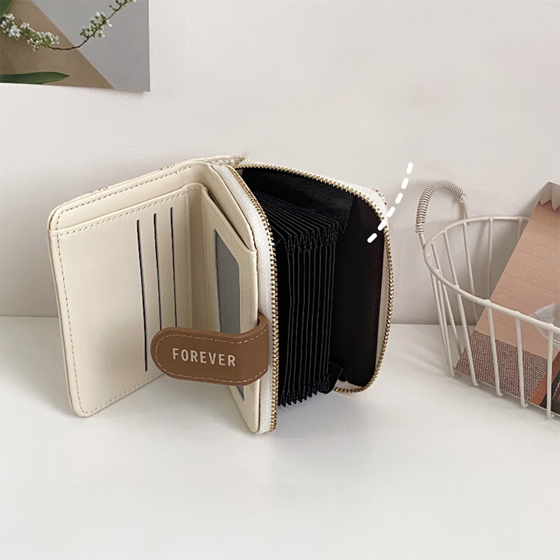 Yunshun Wallet Women's Valentine's Day Floral Ins Style Student Card Holder Card Slot Multifunctional Textured Wallet Card All-in-One Package New Floral Wallet Beige 11*8.5*2cm