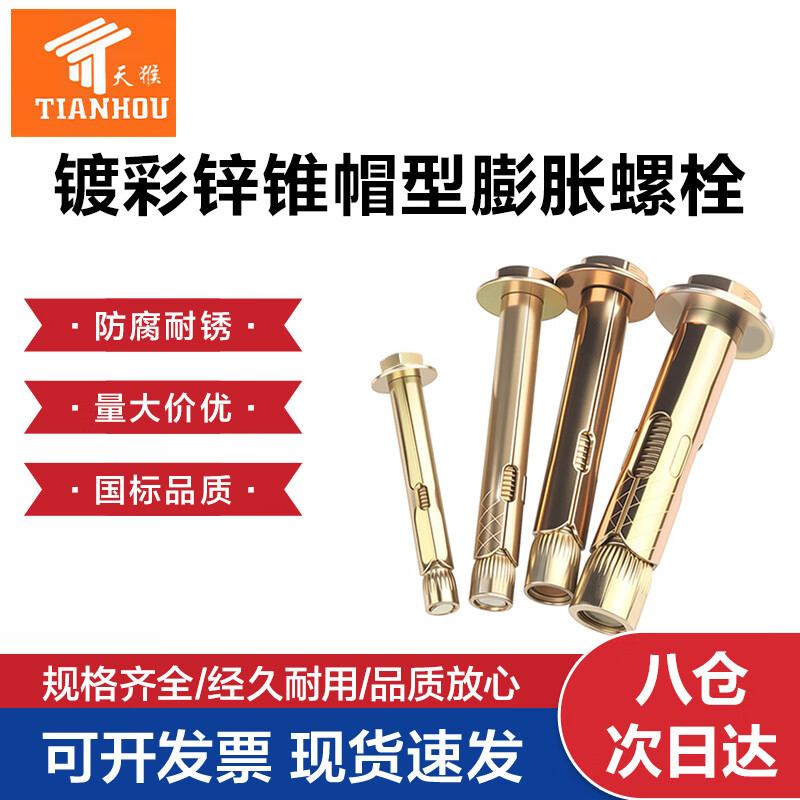 Tianhou Cone Hat Type Expansion Bolt External Hexagonal Internal Expansion Screw Explosion Built-in Tube Expansion Explosion Carbon Steel Color Zinc Plated M8*60 (Pack of 10