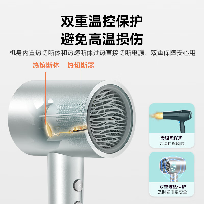 Midea 500 million plasma protection hair dryer household negative ion hair dryer 1800W high power portable hair dryer FJ308 silver home appliance national subsidy New Year gift