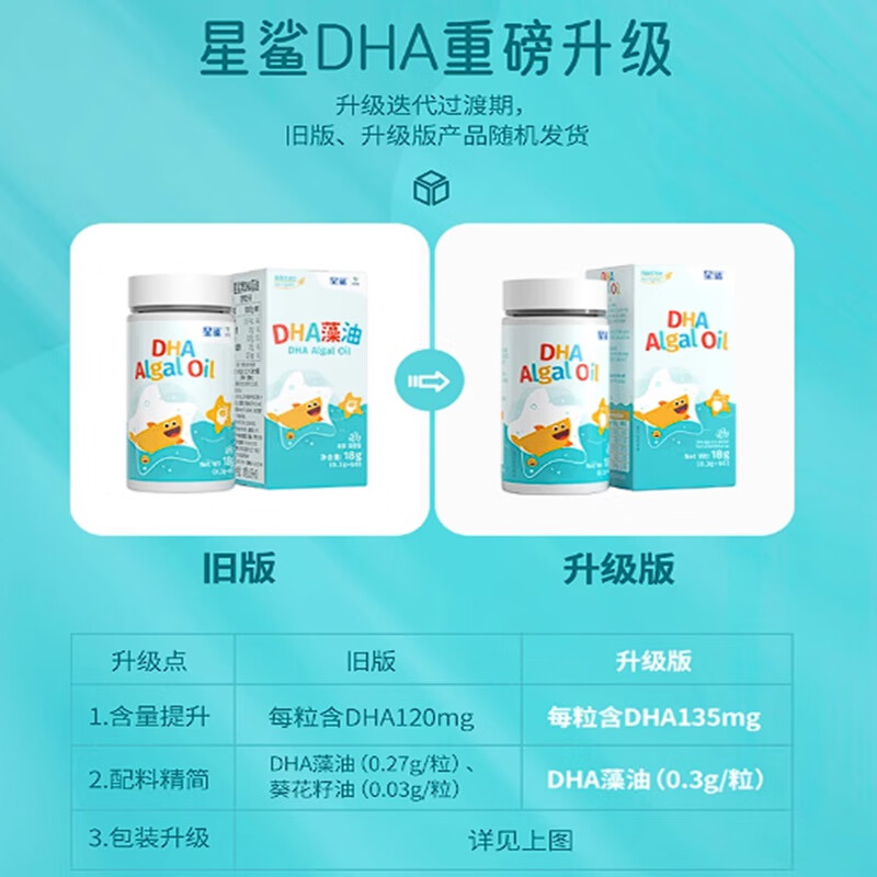 Star Shark dha infant algae oil imported from New Zealand dha brain nutrition for babies 0-6 years old, pregnant women, brain supplement and eye protection, top choice for high school students, children's DHA 60 capsules * 1 bottle + free 2 boxes of 10 capsules of D