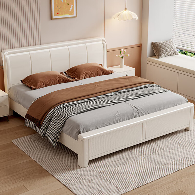 Nanzhu Bed solid wood bed cream style double bed 1.8 meters 2 meters mortise and tenon all solid wood bed master bedroom king bed MJ66#