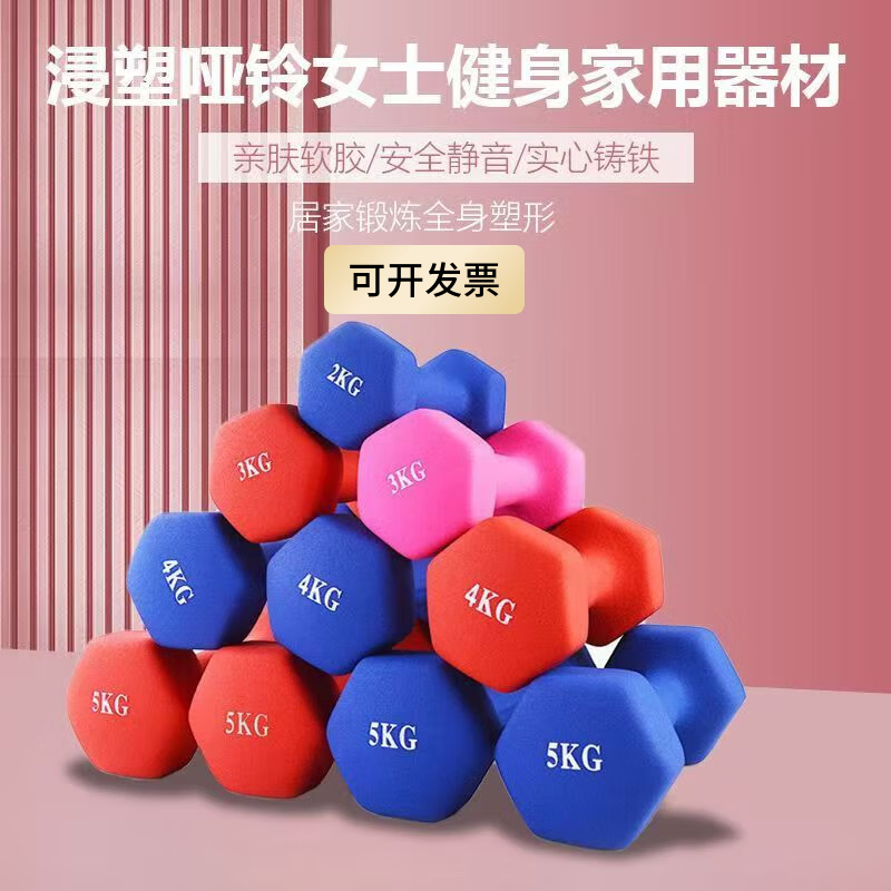 Plastic dipped dumbbell hexagonal dumbbell for women's home fitness slimming buttock training chest exercise training plastic dark purple 2.5KG *2 pieces