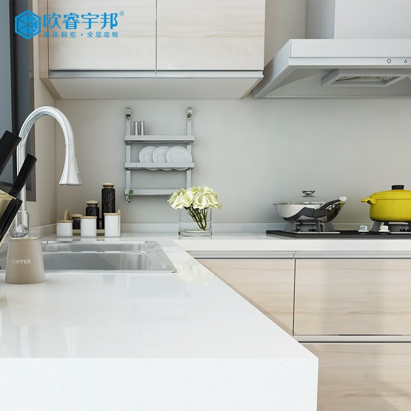 Shanghai modern simple and economical custom-made quartz stone countertop kitchen cabinets Euromonitor Yubang factory customized cabinets 1 meter base cabinet + 0.5 meter wall cabinet