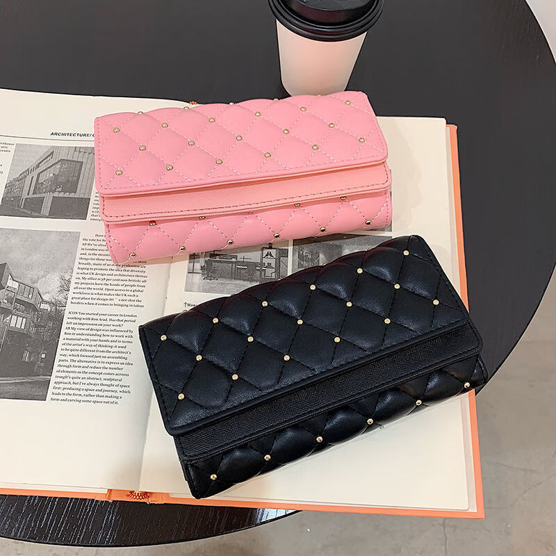 Kangaroo Clutch Women's 2025 Spring New Style Fashion Wallet Large Capacity Textured Folding Women's Rivet Clutch Trendy Black