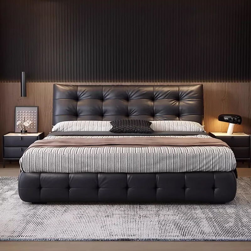 Fatima Lawrence Cloud Leather Bed Master Bedroom Large Bed Soft Covered Wedding Bed Italian Minimalist Double High Box Bed Single Bed 1.8*2 Meter Frame Bed Stable and Not Shaking