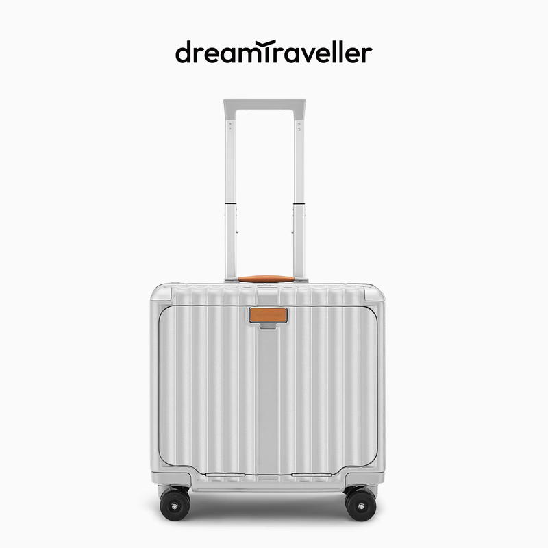 Dream Traveler's New Trolley Case Front Opening Small Suitcase Aluminum Frame Boarding Case Suitcase Men's and Women's 18-inch Elephant Gray