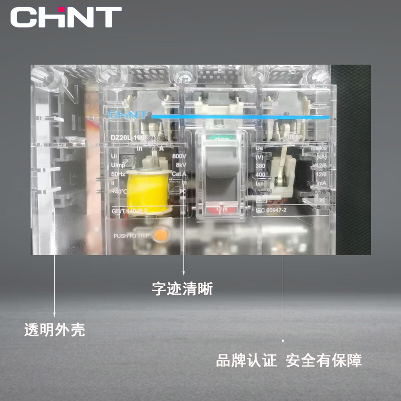 Chint transparent plastic case leakage circuit breaker DZ20L-160/3N300 160A 300MA 0.1S leakage protection 0.3