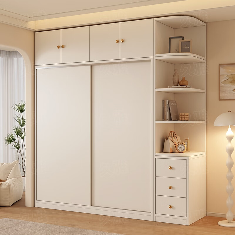 Jiuya package installation wardrobe bedroom home sliding door cream style combination cabinet practical wardrobe wooden large wardrobe 100*200*50 main cabinet