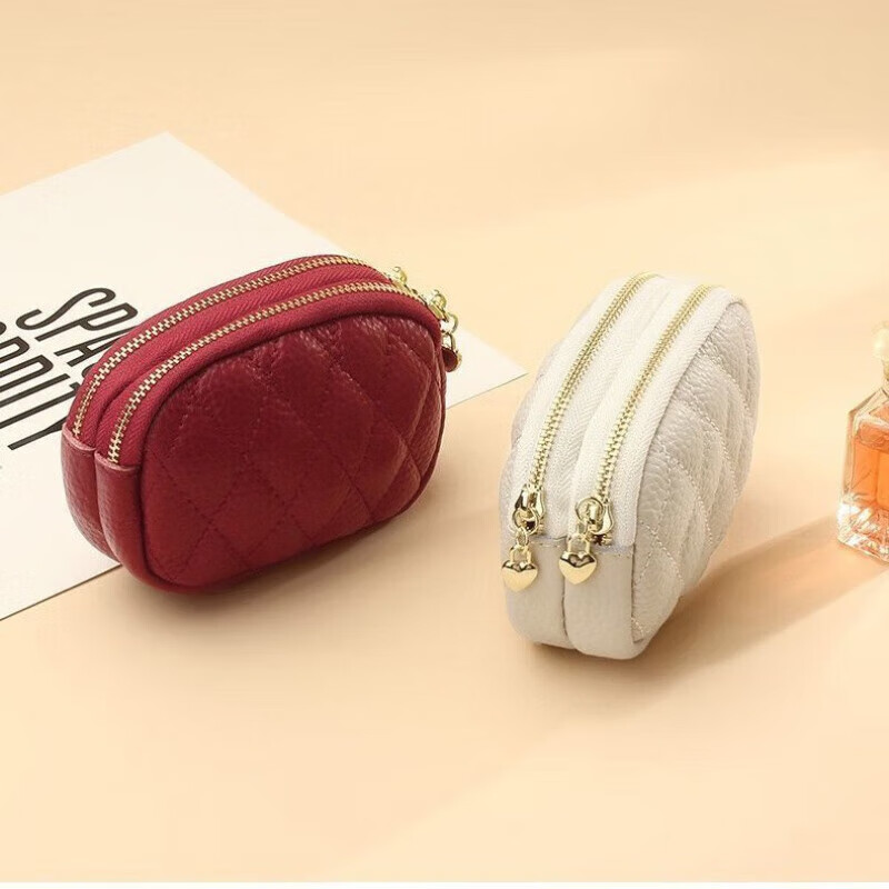 Good and cute 2024 new double-layer zipper bag genuine card bag mini small wallet key bag coin bag clutch bag coin purse black small card bag ordinary style-no protection function