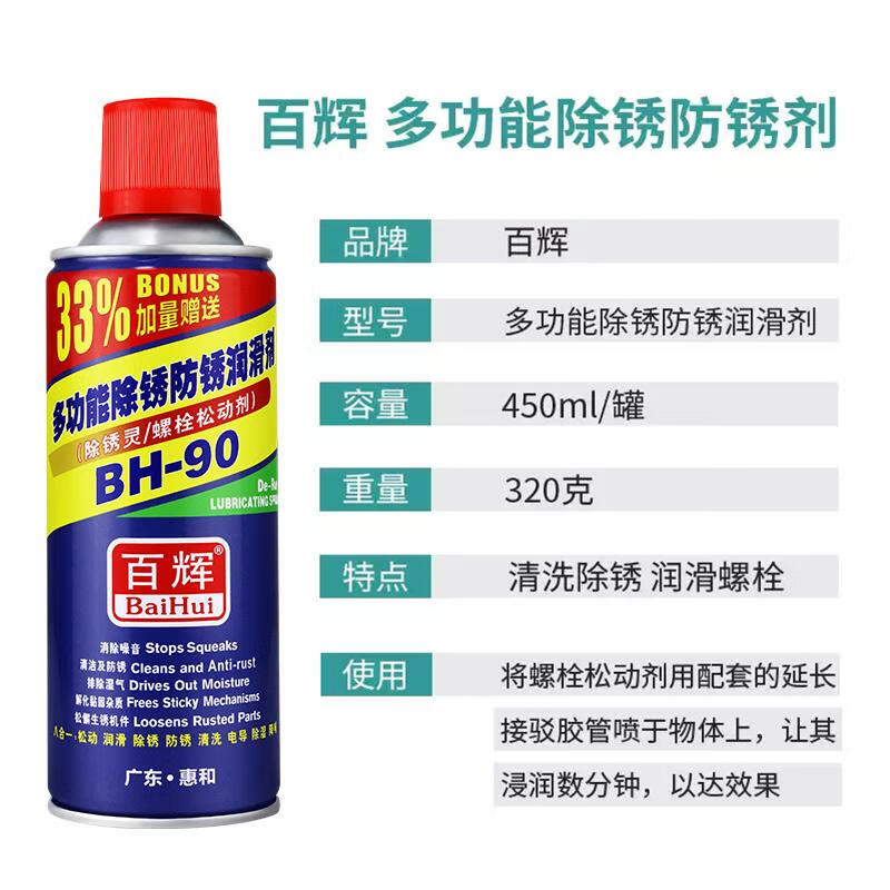 Rust remover, metal cleaning, strong anti-rust door shaft, hinge, door lock, abnormal noise, lubricating screw, rusty butter, doors and windows, Huirunhe rust remover (33) 450ML*5 bottle price