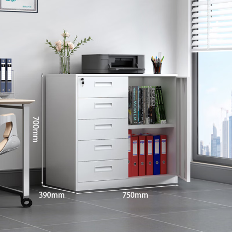 Pulijie white iron low cabinet storage cabinet with five buckets 750*700*390mm