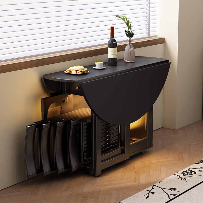 Senneng all-solid wood folding dining table and chair combination mid-century style small apartment retractable home dining side cabinet integrated dining round table 1.2 meters all solid wood folding round table