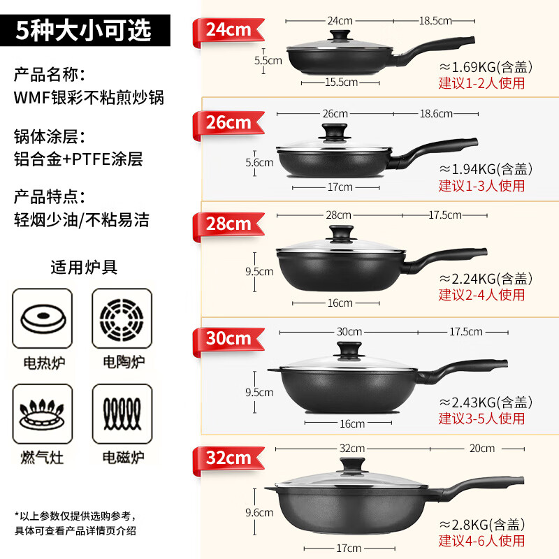 WMF Futenbao non-stick pan frying pan titanium wok cast aluminum induction cooker Silver Pro frying pan 28cm