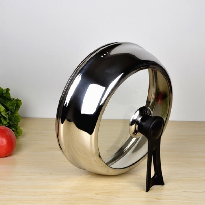 Meikejie plus high visibility stainless steel glass pot lid can stand up wok lid high arch thickened steamer lid notch flat mouth universal 26 (two-color handle) apple lid
