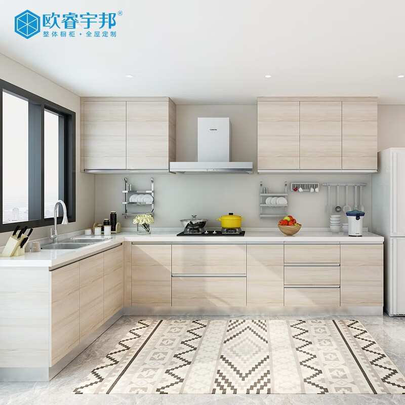 Shanghai modern simple and economical custom-made quartz stone countertop kitchen cabinets Euromonitor Yubang factory customized cabinets 1 meter base cabinet + 0.5 meter wall cabinet