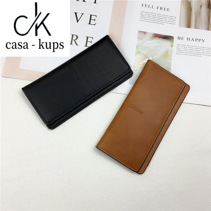 Casa-kups genuine leather wallet women's long 2025 new Japanese and Korean simple ultra-thin wallet fashion retro solid color buckle long card holder dark green ready for delivery in seconds