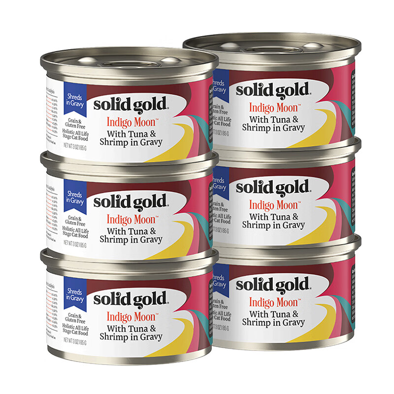 SolidGold imported staple food grade canned cat wet food for adult cats and kittens, shrimp and tuna, high meat content, hair beauty and moisturizing 85g*6