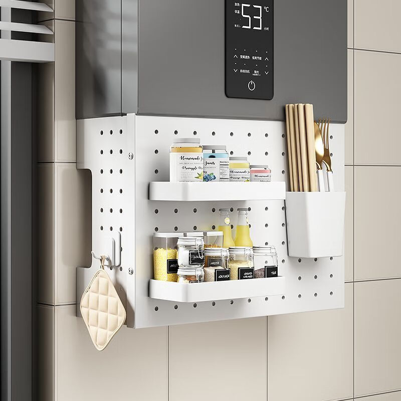 Harvest kitchen pipe shielding cover without drilling hole plate wall-mounted natural gas pipeline baffle gas water heater to hide the ugly hook style 35*30*15 round hole splicing style hole cover 4 hooks included