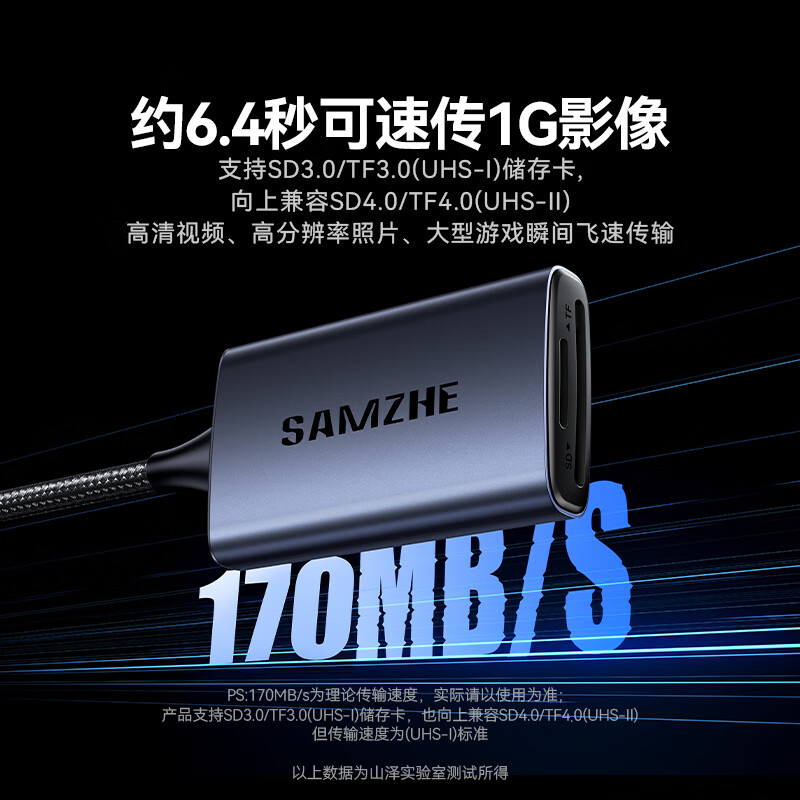 Shanze Type-C3.0 card reader SD/TF dual card reading, suitable for Apple 17//15/16/camera/USB-C computer tablet phone, compatible with UHS-I/II card CRM32