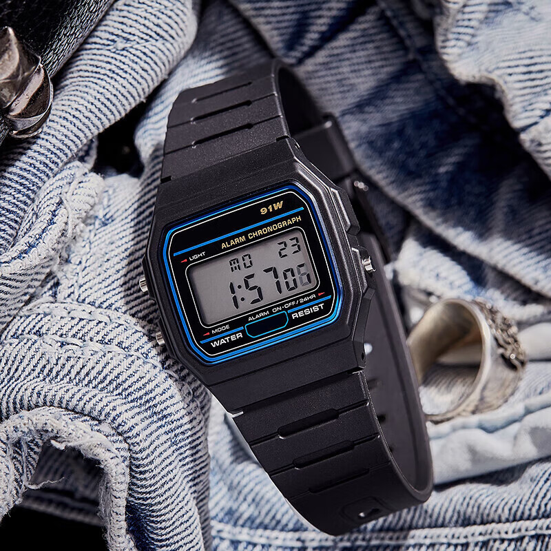 Retro style watch Casio flat alarm clock temperament Korean simple electronic watch men, women, students and children colorful multi-functional handsome niche couple waterproof black
