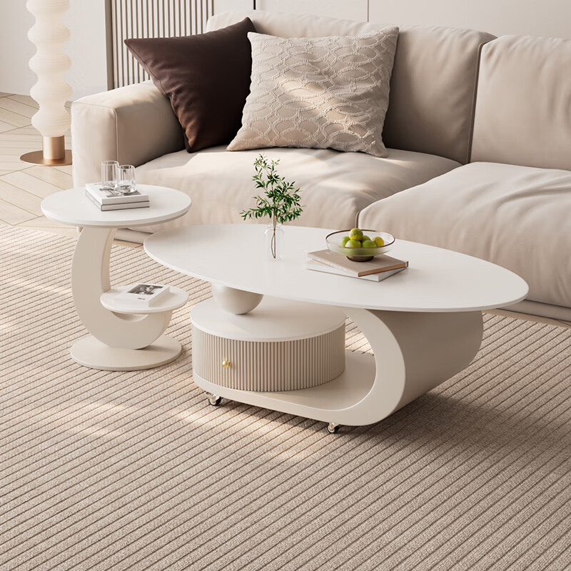 House style light luxury high-end living room household 2025 new movable slate small coffee table combination small apartment sofa side table black frame black cabinet + snow mountain white slate (combination) 100*55*45