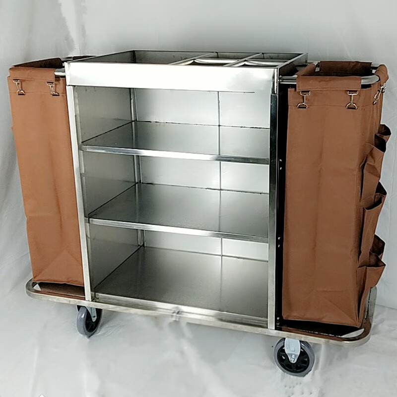 Thickened hotel linen cart, stainless steel double-sided hotel room service cart, cleaning work room door cart, silent, C style, single pass, fully equipped - (all styles, carpet wheels, contact 1