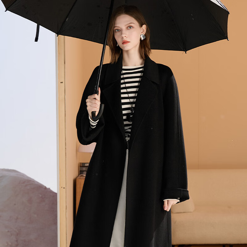 Sancai ingenious coat 100 sheep wool Sancai 2025 winter new style lapel double-sided woolen coat long women's M