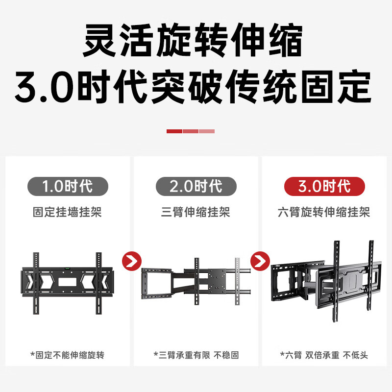Jun'ao 32-75-inch TV rack TV bracket telescopic rotating wall-mounted rack Xiaomi Huawei Sony Hisense TCL Konka universal LCD TV rack