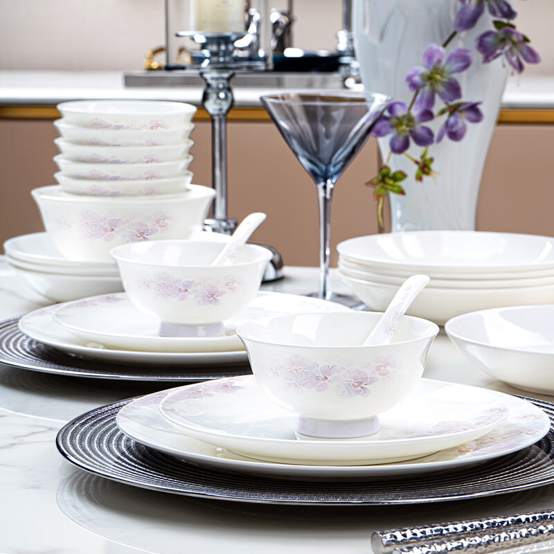 NINE CRANES Jingdezhen 2025 new high-end ceramic bowl set simple home gift light luxury bowl and plate set 66-piece set | high-end gift box | free shipping insurance