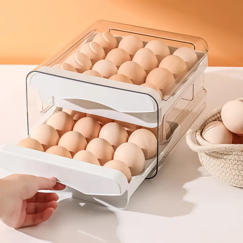 Qinkai refrigerator egg storage box drawer-type crisper kitchen egg shelf egg tray household organization artifact moonlight white single layer pp material # can hold 16 pieces of eggs