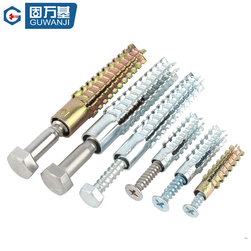 GUWANJI serrated expansion screws, gecko expansion self-tapping screws, anti-loosening metal expansion tubes, M6x32, 100 sets/pack, color zinc tube + blue zinc cross