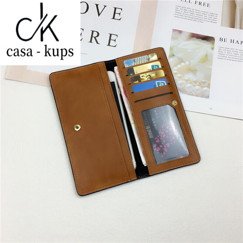 Casa-kups genuine leather wallet women's long 2025 new Japanese and Korean simple ultra-thin wallet fashion retro solid color buckle long card holder dark green ready for delivery in seconds