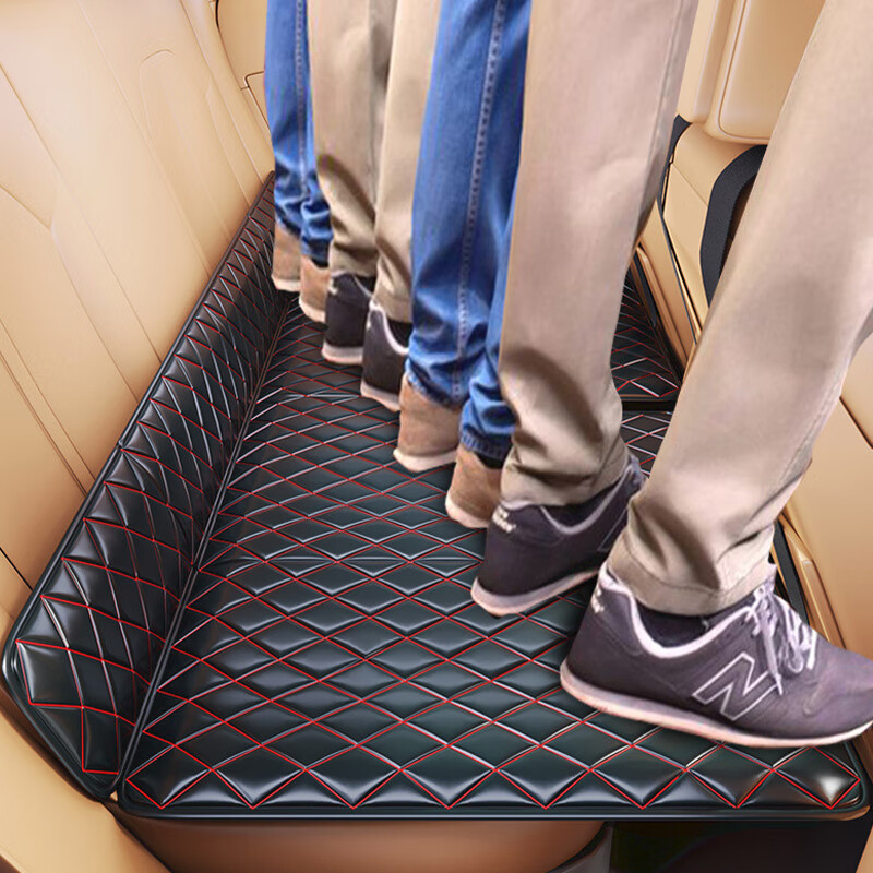Fanshengyu Car Mattress Rear Folding Portable Universal Sleeping Mat Car SUV Inflatable Travel Camping Car Folding Bed Thickened Nappa Leather Black Red Line 130*80cm