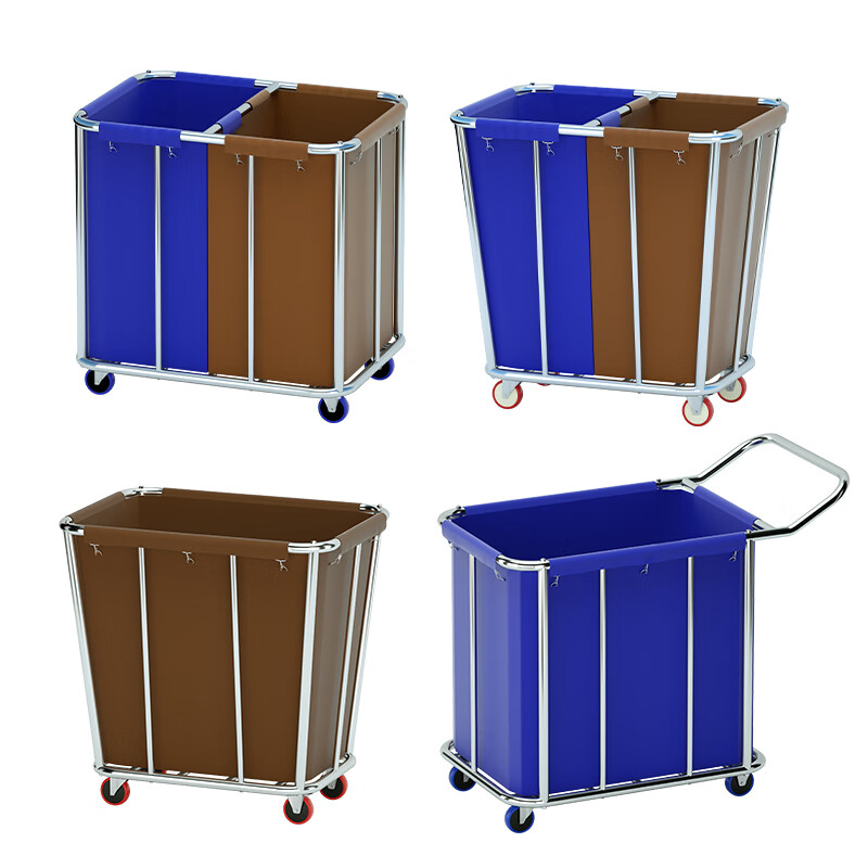 Linen cart hotel guest room service cart laundry room dry cleaning shop stainless steel cart storage recycling cart thickened disassembly tapered (blue) linen cart 5-inch tile wheel