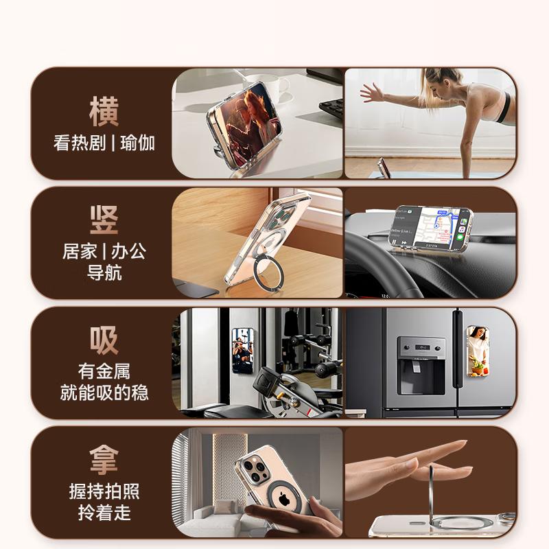 Suoying ice-clear and non-yellowing丨360 rotating stand suitable for Apple iPhone16ProMax mobile phone case fulcrum magnetic MagSafe ultra-thin anti-fall protective cover