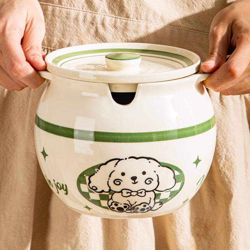 New thickened lard jar large capacity household ceramic with lid high temperature resistant food grade kitchen salt shaker seasoning jar cream puppy large size about 1400ML+lid+spoon