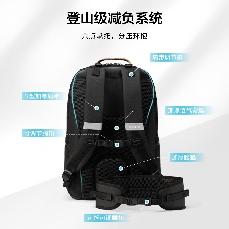 Samsonite student schoolbags for middle and high school students, antibacterial and burden-reducing backpacks for boys and girls, large-capacity computer bags NW4