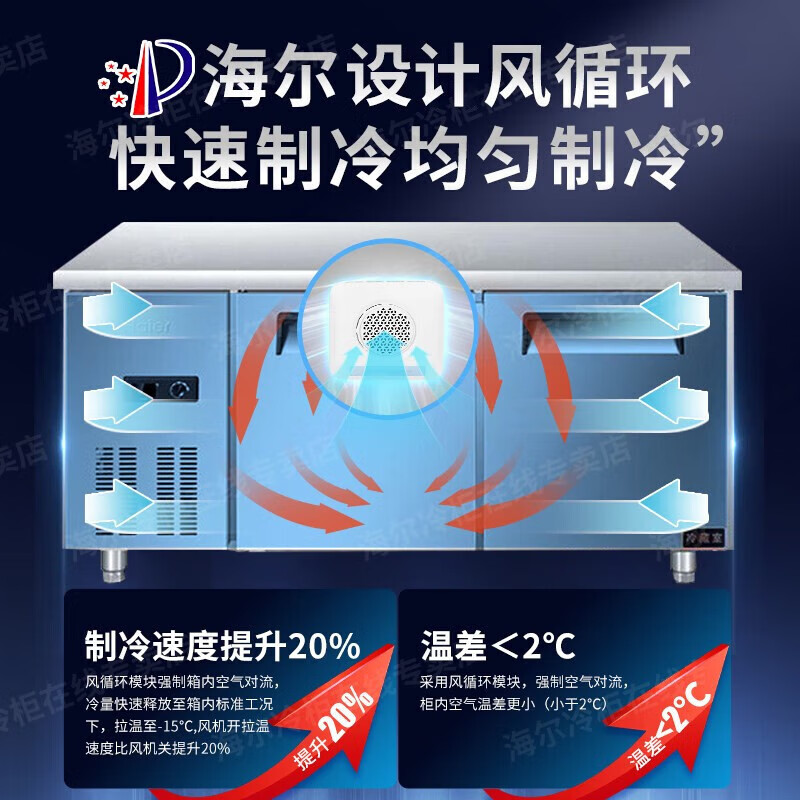 Haier Freezer Commercial Workbench Freezer Air Circulation Operation Table Refrigerator Cabinet Milk Tea Shop Water Bar Kitchen Cabinet Fresh Meat Quick Freezer Cabinet Stainless Steel Fresh Refrigerator 1.2 Meter Air Circulation Refrigeration Freezing First-Class Energy Efficiency Energy Saving