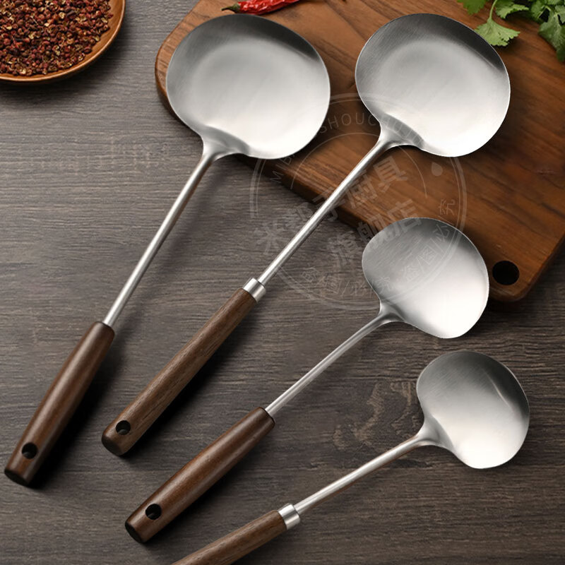 Rice helper mushroom shovel cooking shovel Guizhou cooking spoon household extended wooden handle shovel long handle cooking spoon stainless steel spatula extended handle thickened large mushroom shovel