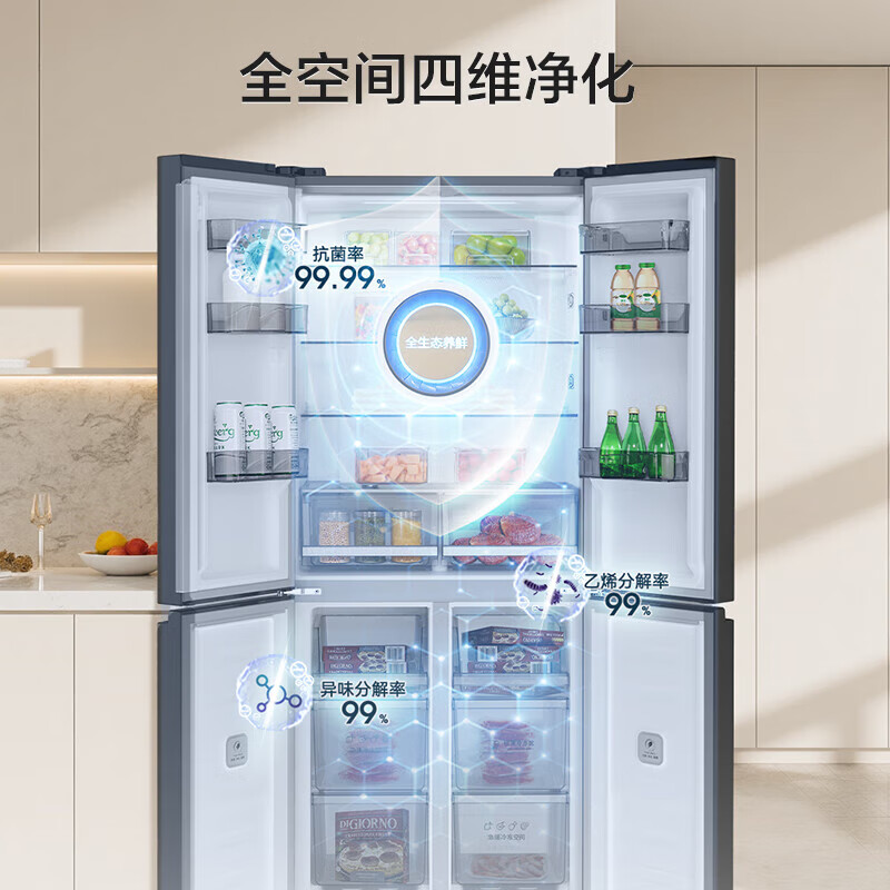 Rongsheng 506 liter dual system circulation split cross four-door first-class energy efficiency dual frequency conversion air-cooled frost-free embedded ultra-thin maternal and infant sterilization household refrigerator home appliance subsidy BCD-506WD11FP
