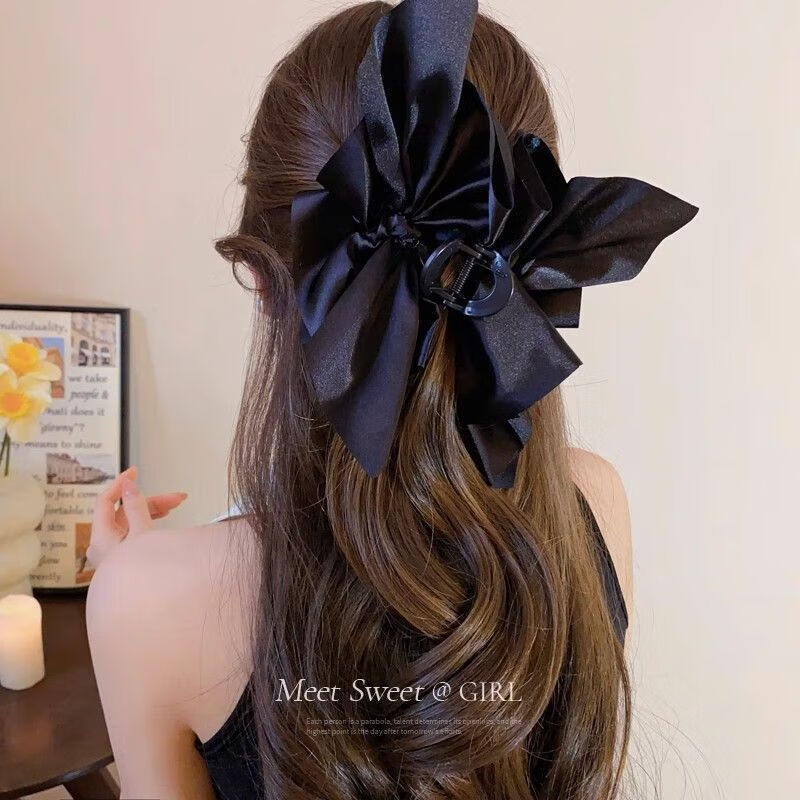 Black oversized bow tie clip for the back of women's head, high-end large shark clip for fugitive princess hair accessories, Korean version of oversized bow tie clip - one