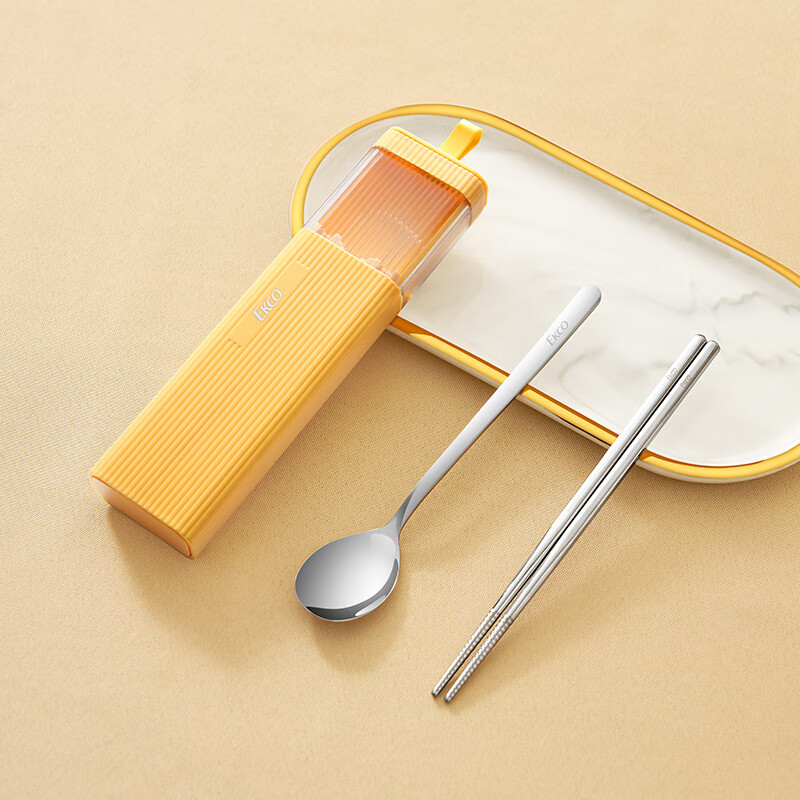 EKCO Corning 316L Stainless Steel Chopsticks and Spoon Set Portable Tableware Storage Box for Students and Office Workers Personal Use Corning-316L Portable Chopsticks and Spoon Set