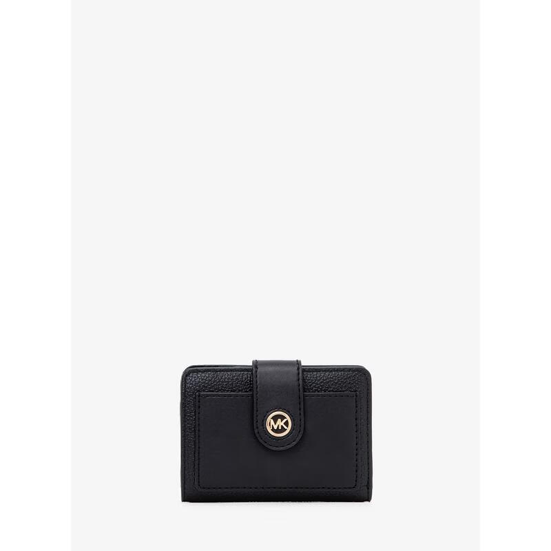MICHAEL KORS Women's Mini Card Holder Compact, Portable and Practical Folding Wallet with Coin Bag Black F