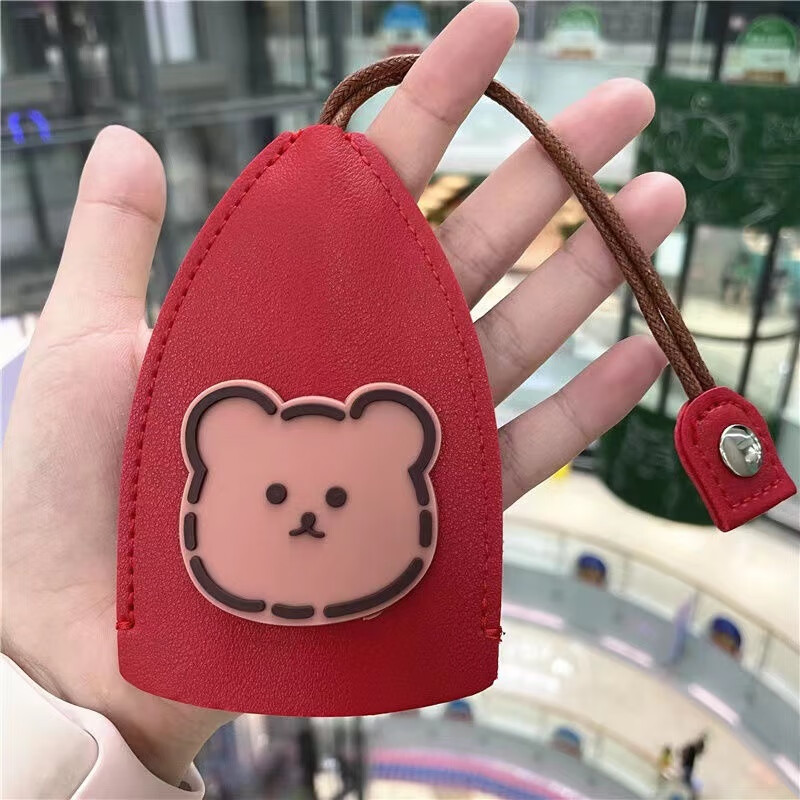 Yunluo Cute Bear Valentine's Day car key bag storage universal keychain bag all-in-one compact mini creative pull-out style Cute Bear-Pink Key Bag