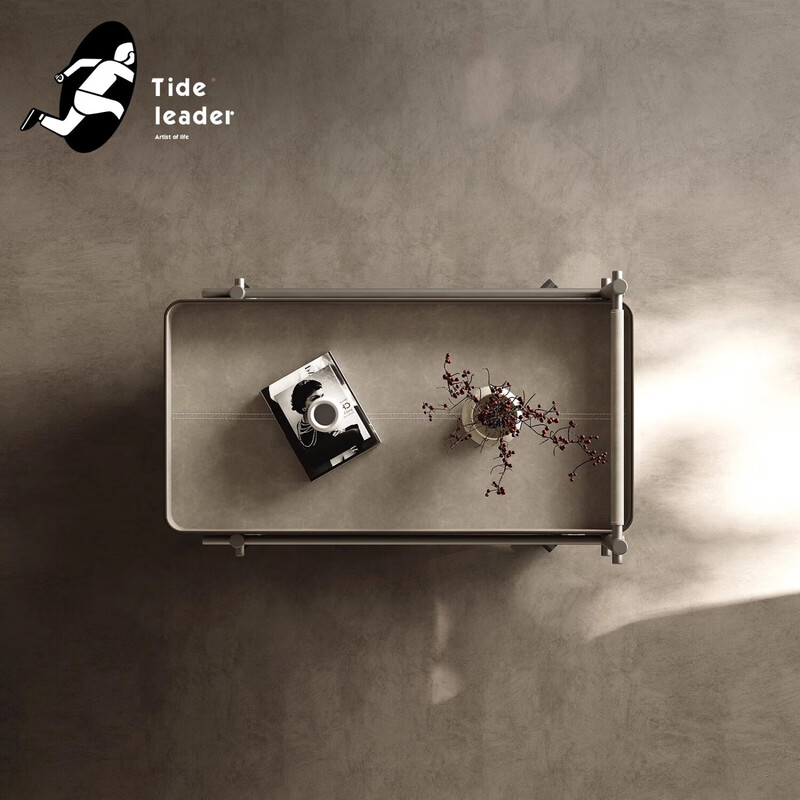 Light luxury Italian saddle leather trolley coffee table movable living room sofa side storage rack with wheels three-layer storage-wear-resistant leather-designer trolley