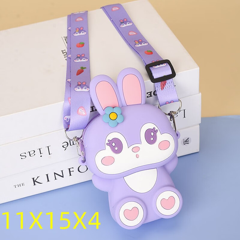 Melody Coin Purse Children's Bag Coin Purse Crossbody Bag Toy Bag Ins Style Cute Cartoon Silicone Full Body Rabbit Purple