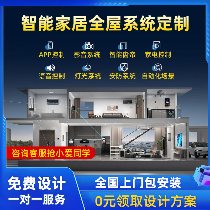 Access to Mijia whole-house smart home control system set, curtains, home appliances, lighting design, free solution customization, whole-house smart/two bedrooms and one living room basic installation