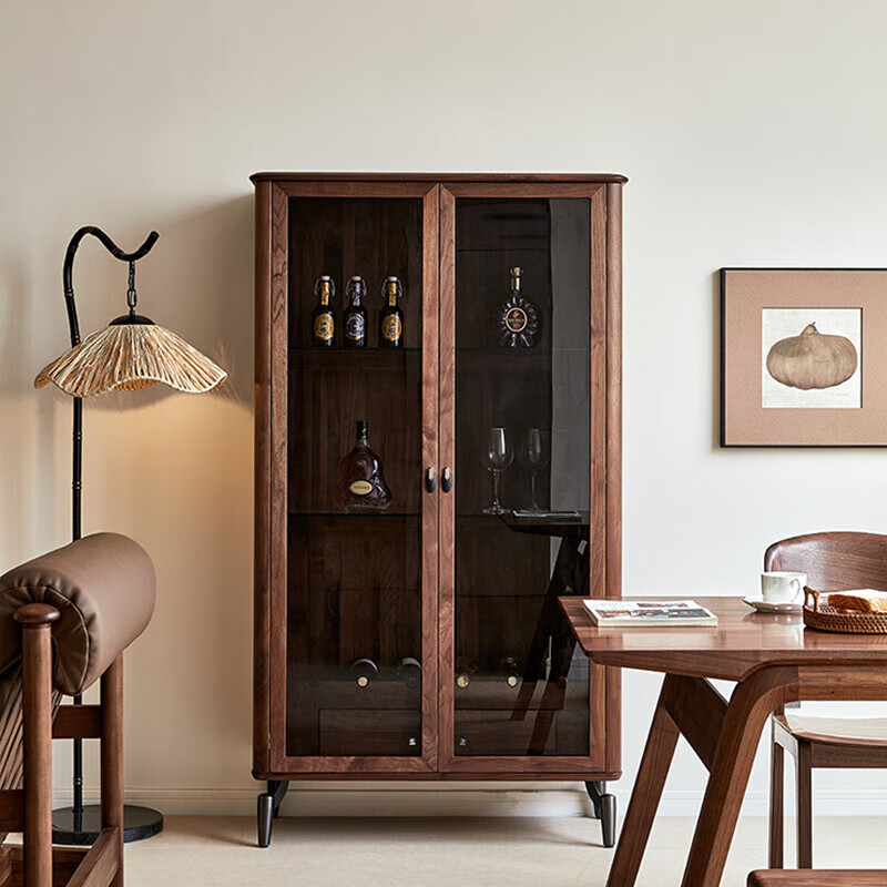 Birkwell North American black walnut solid wood double door wine cabinet sideboard Italian multifunctional storage cabinet bookcase black walnut double door wine cabinet