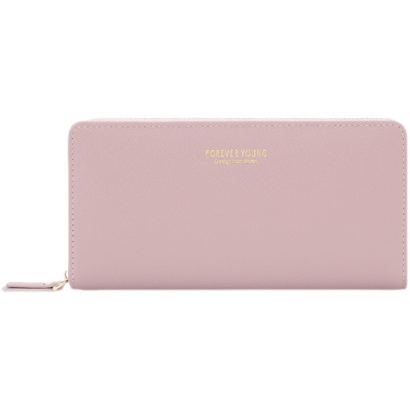 Casa-kups long women's hand wallet card bag zipper wallet new white simple fashion solid color multi-card slot versatile pink dark pink